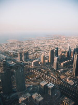 aerial view of city buildings