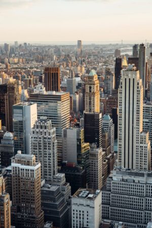 cityscape with high rise buildings in downtown